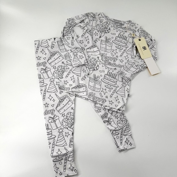 Bums & Roses Kids 2T Color Me Birthday Bamboo Viscose Pajama Set NWT READ - Picture 2 of 6